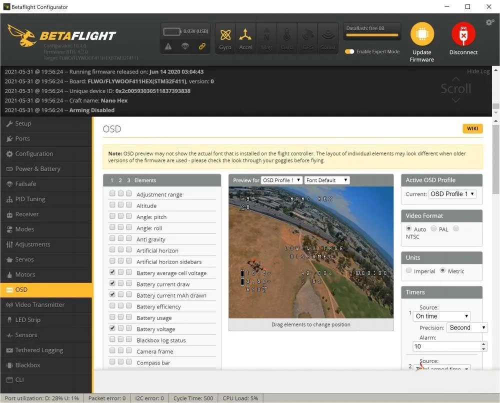 Топ-10 распространенных ошибок, которые делают начинающие пилоты FPV-дронов: совершенствуем навыки и повышаем безопасность 14 betaflight configurator osd elements preview settings.jpg